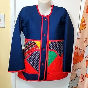 Vintage Quilted Jeanne Marc Jacket Dove of Peace Multicolored flower power print
